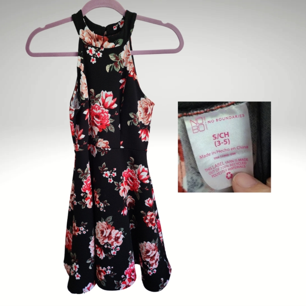 🌺🏵🌸🌼No Boundaries black floral tank mini dress, size sm